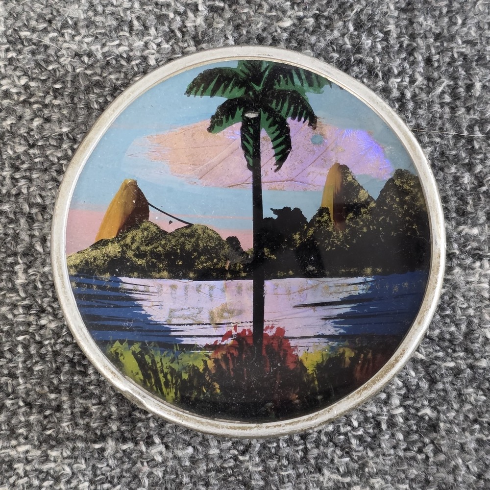 Vintage Butterfly Wing Art Mini Plate Rio de Janeiro Tropical Scene 2.75 Inch